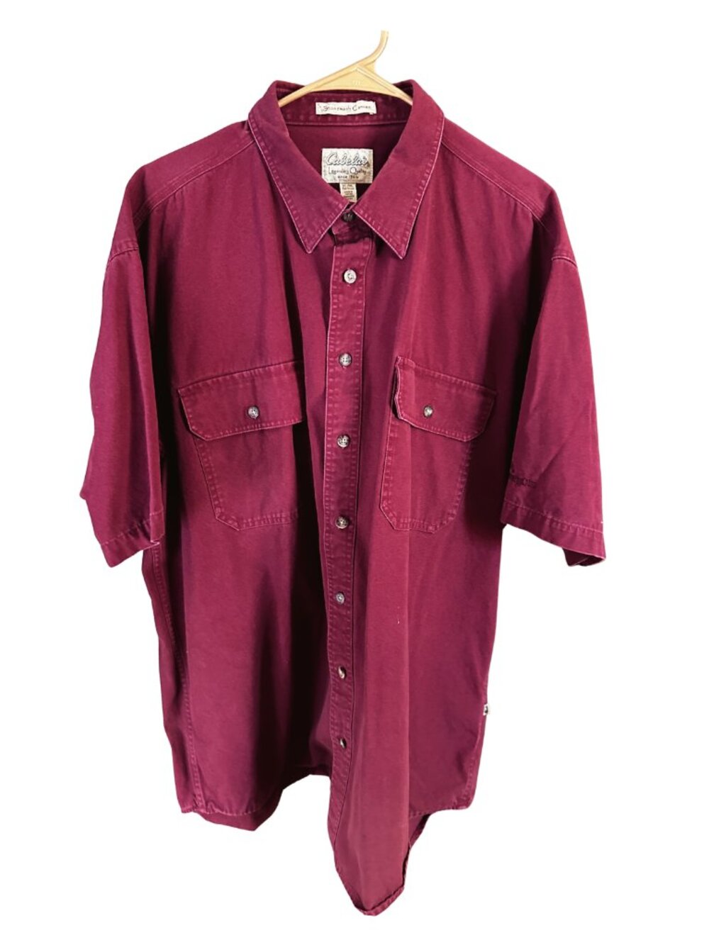 Vintage Cabela's Men's XLT Heavy Stonewash Short Sleeve Red Canvas Shirt